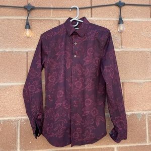 Express Floral Burgundy Button Down